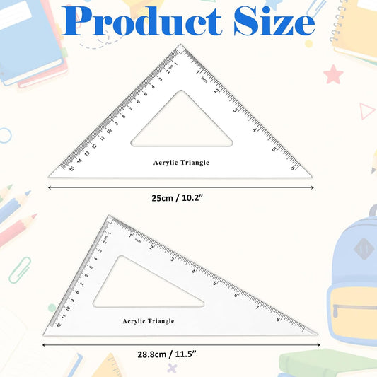Coopay 8 Pack Large Triangle Ruler, Clear Acrylic, 30/60 and 45/90 Degrees