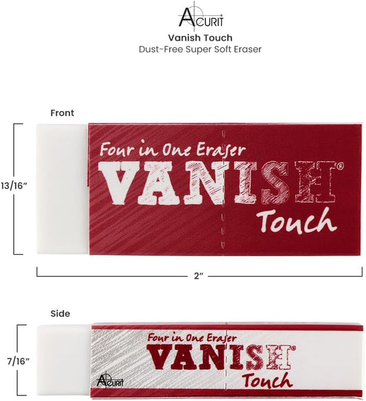 Acurit Vanish Touch Artist Eraser, Latex-Free, 3 Pack - Soft, Flexible Pencil Erasers, Sketching Supplies W/Protective Sleeve - Graphite, Charcoal, Pastel Compatible