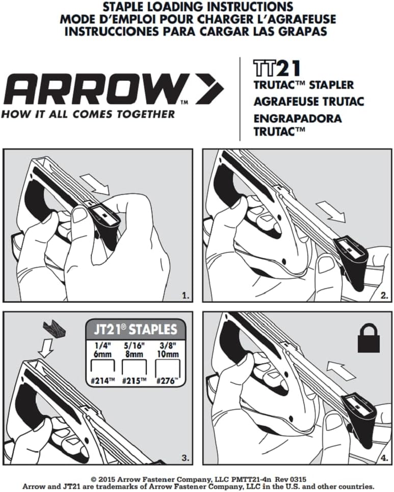 Arrow TT21 TruTac Forward Action Staple Gun, Manual Push Stapler for Upholstery, Crafts, Decorating, and Repairs, Fits JT21 Thin Wire Staples
