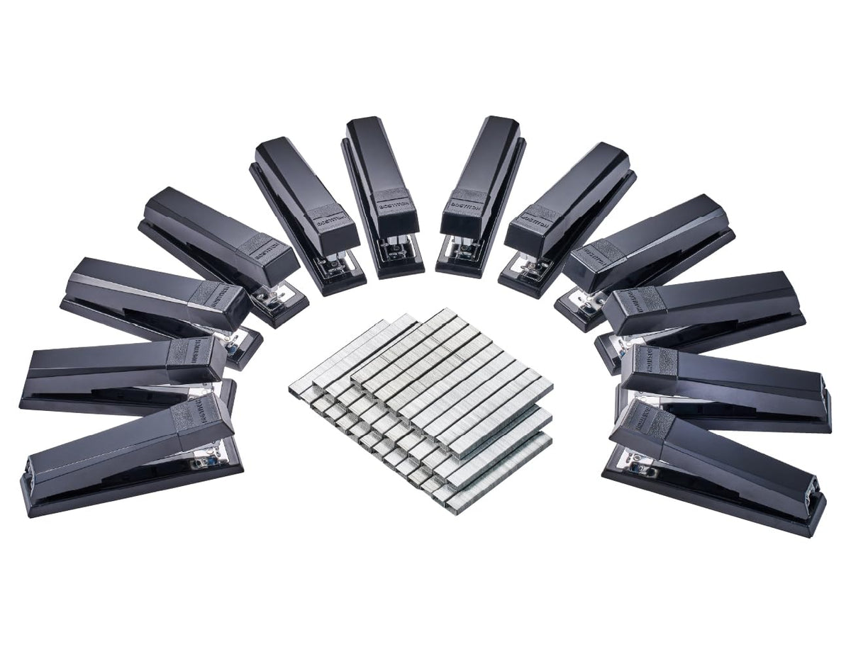 Bostitch Office No-Jam Premium Desktop Stapler, Full-Strip, Black, 1,250 Staples Included, 3-Pack