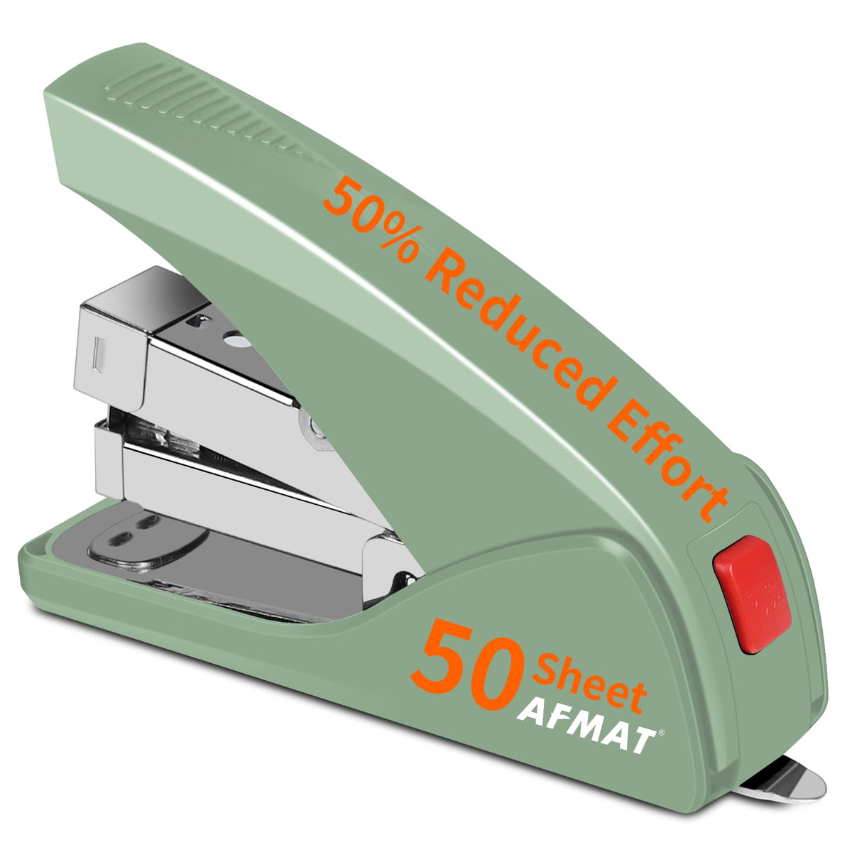 AFMAT Stapler for Desk, 50 Sheet Effortless Desktop Stapler Staple with One Finger, Portable Ergonomic Handheld Staplers Heavy Duty, Built-in Remover, Space Save Size, Good for Home & Office ES10