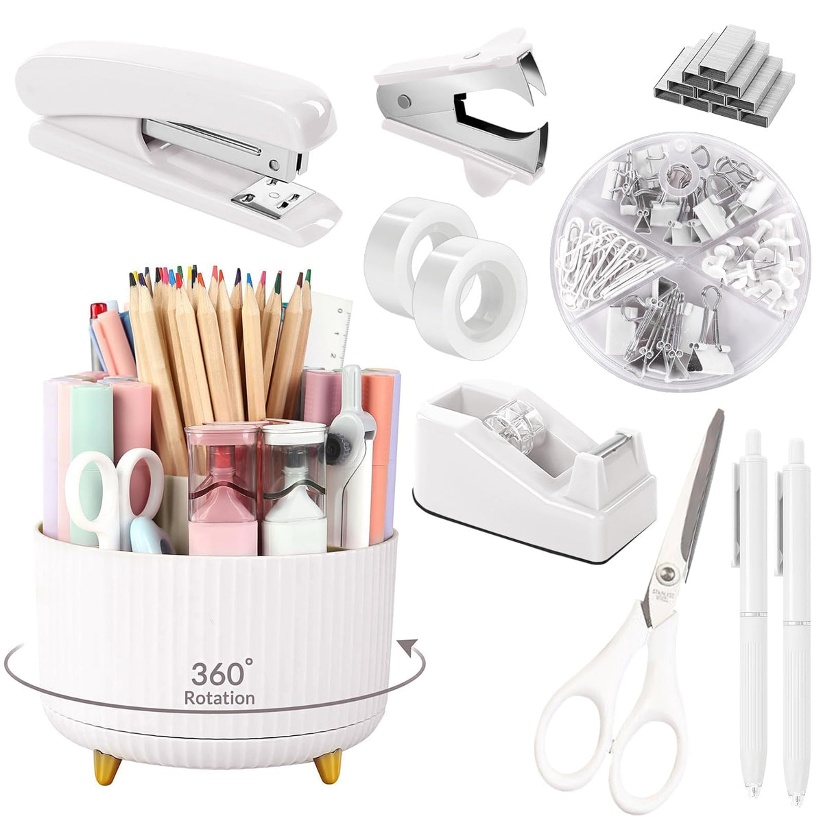 SKYDUE Purple Office Supplies Set with Pencil Holder for Desk,11 PCS