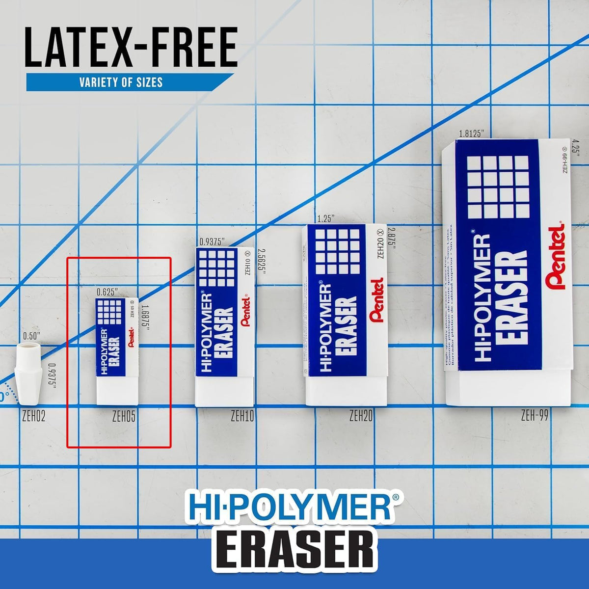 Pentel Hi-Polymer Eraser - White Polymer Block Erasers, Small, Pack of 18