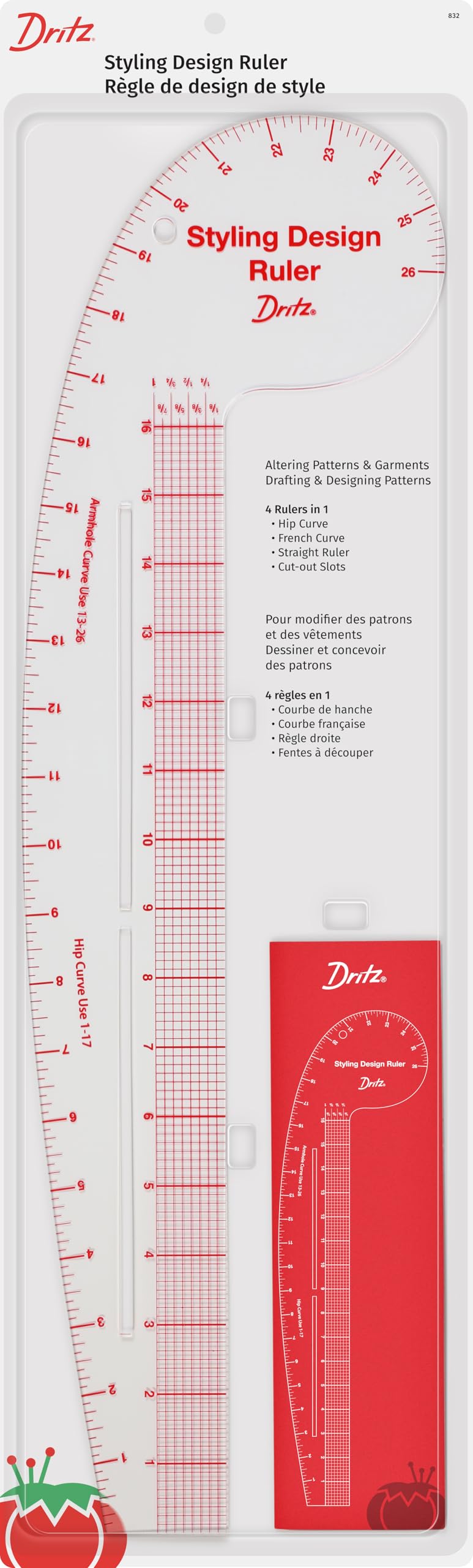 Dritz Styling Design Ruler, Curved and Straight Edge, Clear