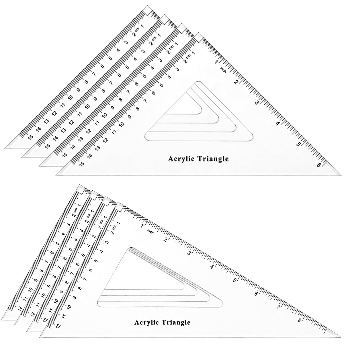 Coopay 8 Pack Large Triangle Ruler, Clear Acrylic, 30/60 and 45/90 Degrees