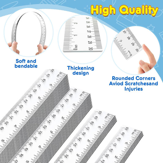 32 Pack Clear Plastic Ruler 12 Inch, Rulers Bulk for Classroom, Transparent Ruler with Centimeters and Inches, Drawing Tool Metric Rulers for Kids, Ideal Back to School Office Home Supplies