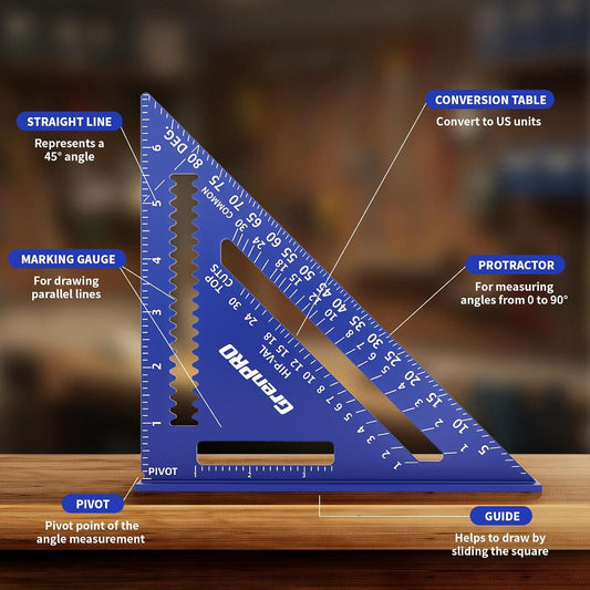 GRENPRO Combination Square Set, 7 & 12 Inch Aluminum Zinc Carpenter Tool