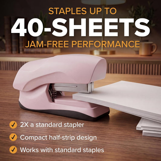 Bostitch Heavy Duty Stapler, 40 Sheet Capacity, No Jam, Pink