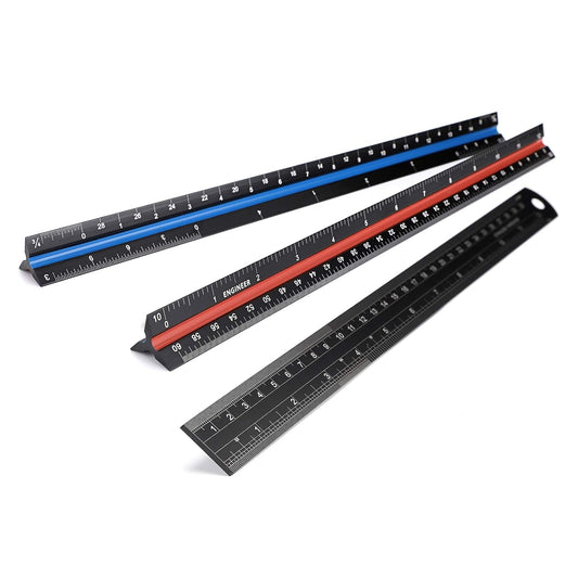 OwnMy 3 Pack 12 Inch Solid Aluminum Triangular Architect Scale Ruler Set