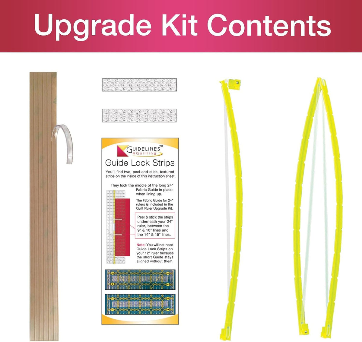 Guidelines4Quilting Quilt Ruler Upgrade Kit for 12 Inch and 24 Inch Rulers, Cut Accurate Strips and Squares Even in 1/8 Inch Increments with No Fabric Waste, Non-Slip, Left-Hand Friendly, Made in USA