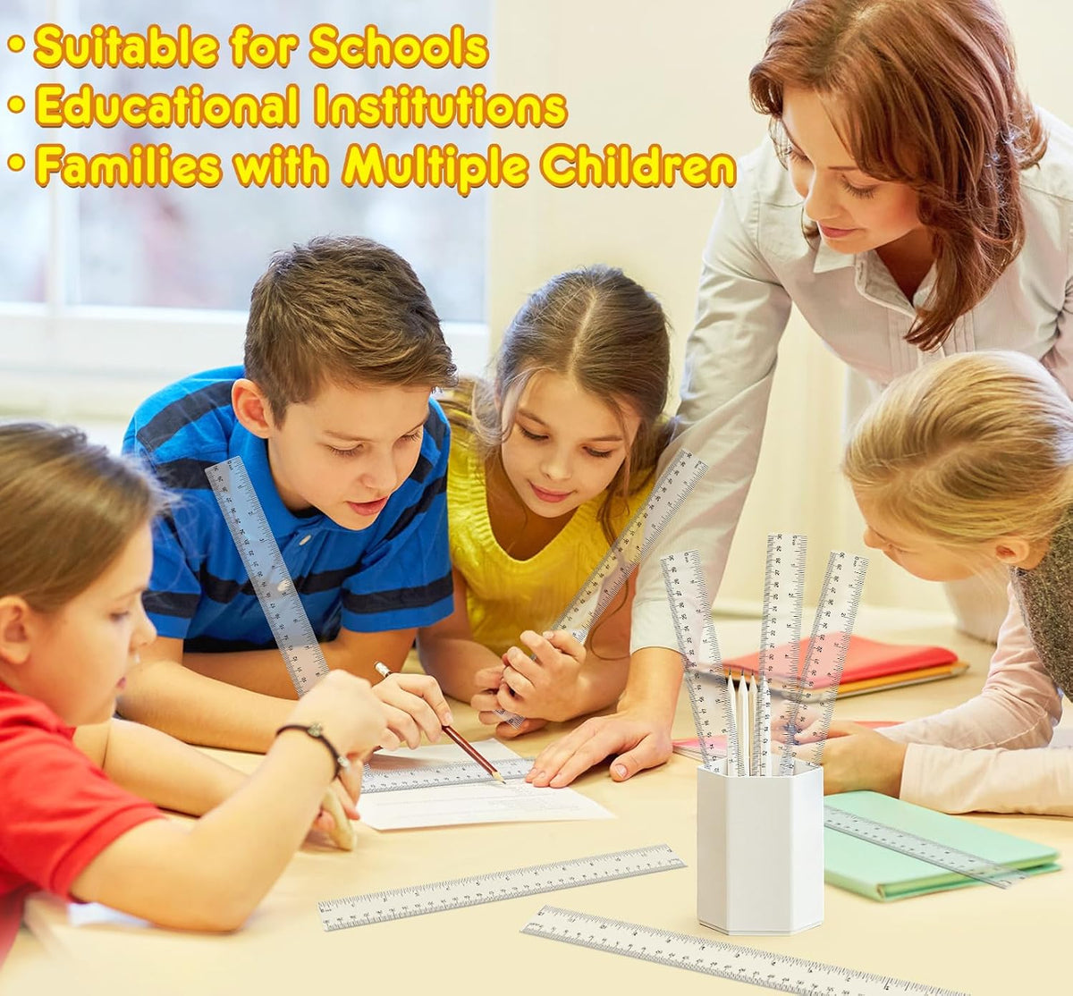 32 Pack Clear Plastic Ruler 12 Inch, Rulers Bulk for Classroom, Transparent Ruler with Centimeters and Inches, Drawing Tool Metric Rulers for Kids, Ideal Back to School Office Home Supplies