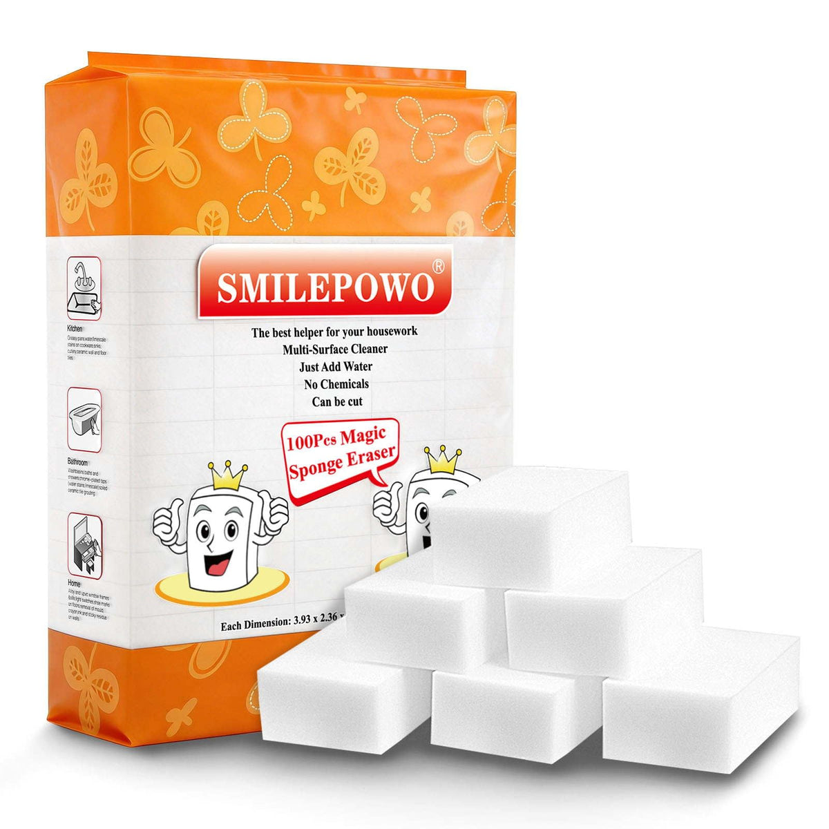 (50 Pack) Eraser Sponge SmilePowo Maigc Cleaning Sponge Eraser Melamine Sponges in Bulk Boat Eraser Multi Surface Scrubber Foam Cleaning Pads - Bathtub, Floor, Baseboard, Bathroom, Wall Cleaner