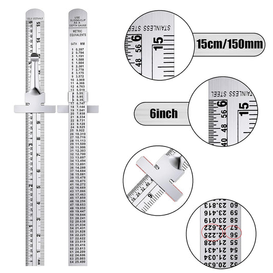Toodoo 4 Pcs Metal Ruler Set, 6 and 12 Inch Precision Measuring Rulers