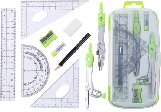 Unjoo Math Geometry Set 10 Pcs, Compass and Protractor for Students(Green)