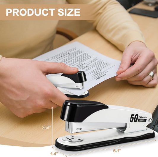 Deli Stapler Heavy Duty, 2000 Staples and Staple Remover, White