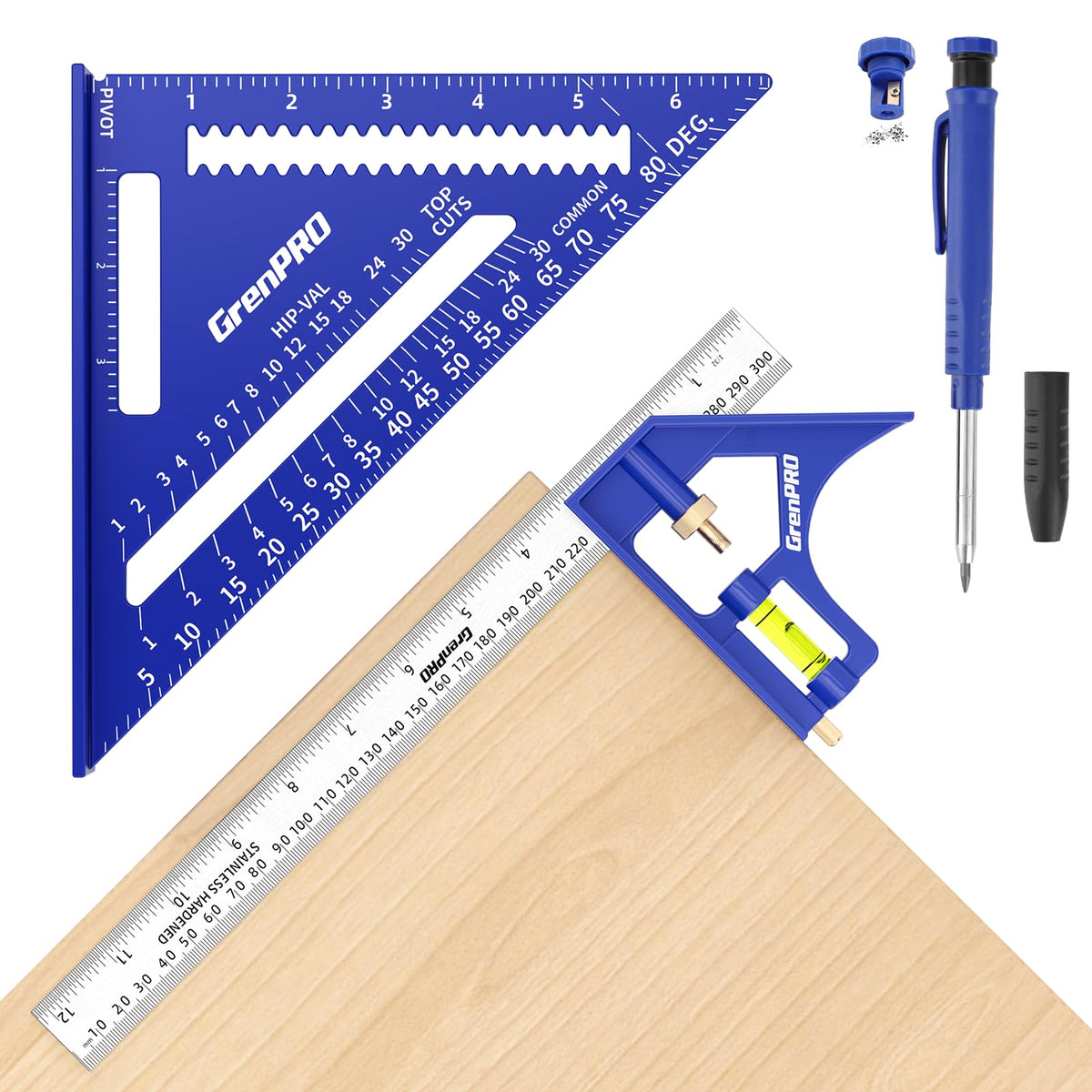 GRENPRO Combination Square Set, 7 & 12 Inch Aluminum Zinc Carpenter Tool