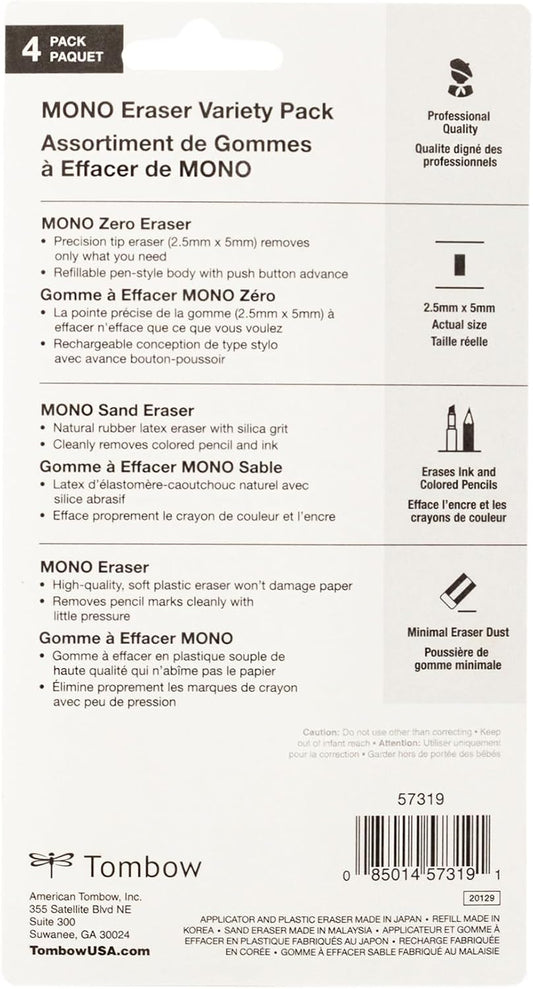 Tombow 57319 Mono Eraser Variety Pack, 4-Pack