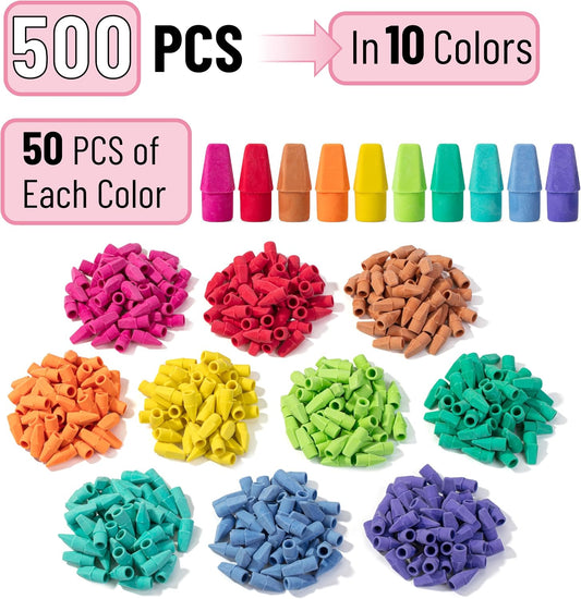 Mr. Pen- Pencil Erasers Toppers, 500 Pack, Colorful, Latex Free, No Smudge