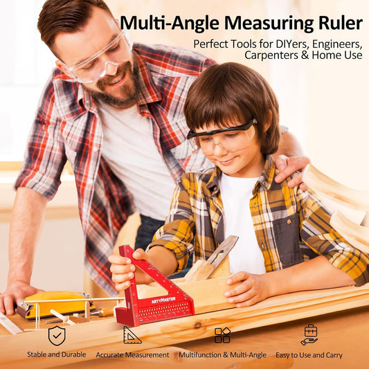3.8"Mini 3D Multi-Angle Measuring Square Ruler, WT102A High Precision Hole Scribing Woodworking Tools, 0-90° Aluminum Alloy Carpenter Square Wood Working Tools, Carpenter Pencils 6 Refills.