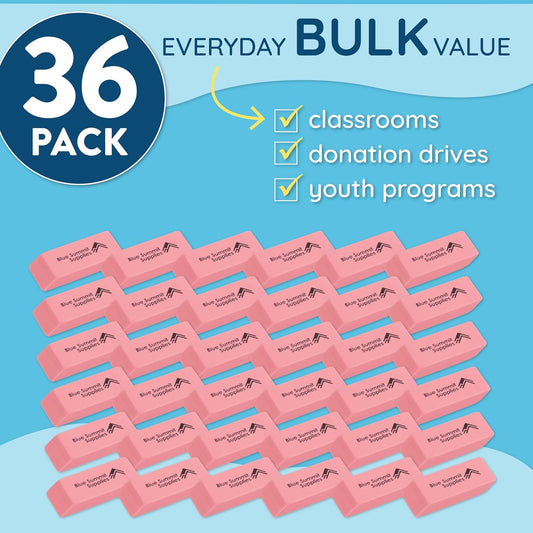 Blue Summit Supplies 36 Pack Pink Erasers, Latex Free, School and Office