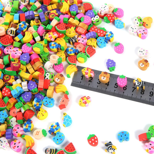 1000 Pieces Mini Erasers for Kids, Bulk Small Animal Fruit Pencil Erasers Assortment for Home Rewards, School Supplies and Gift Filling