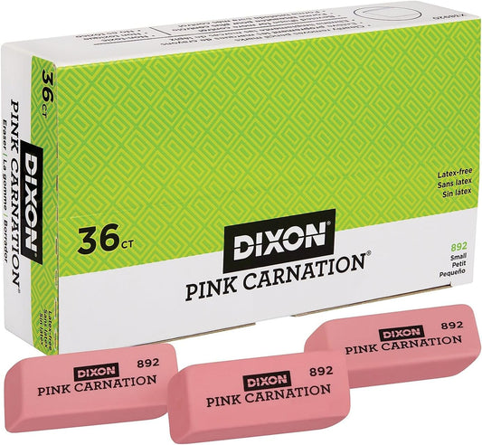 Dixon Pink Carnation Large Erasers, Pink, Dozen (38910)