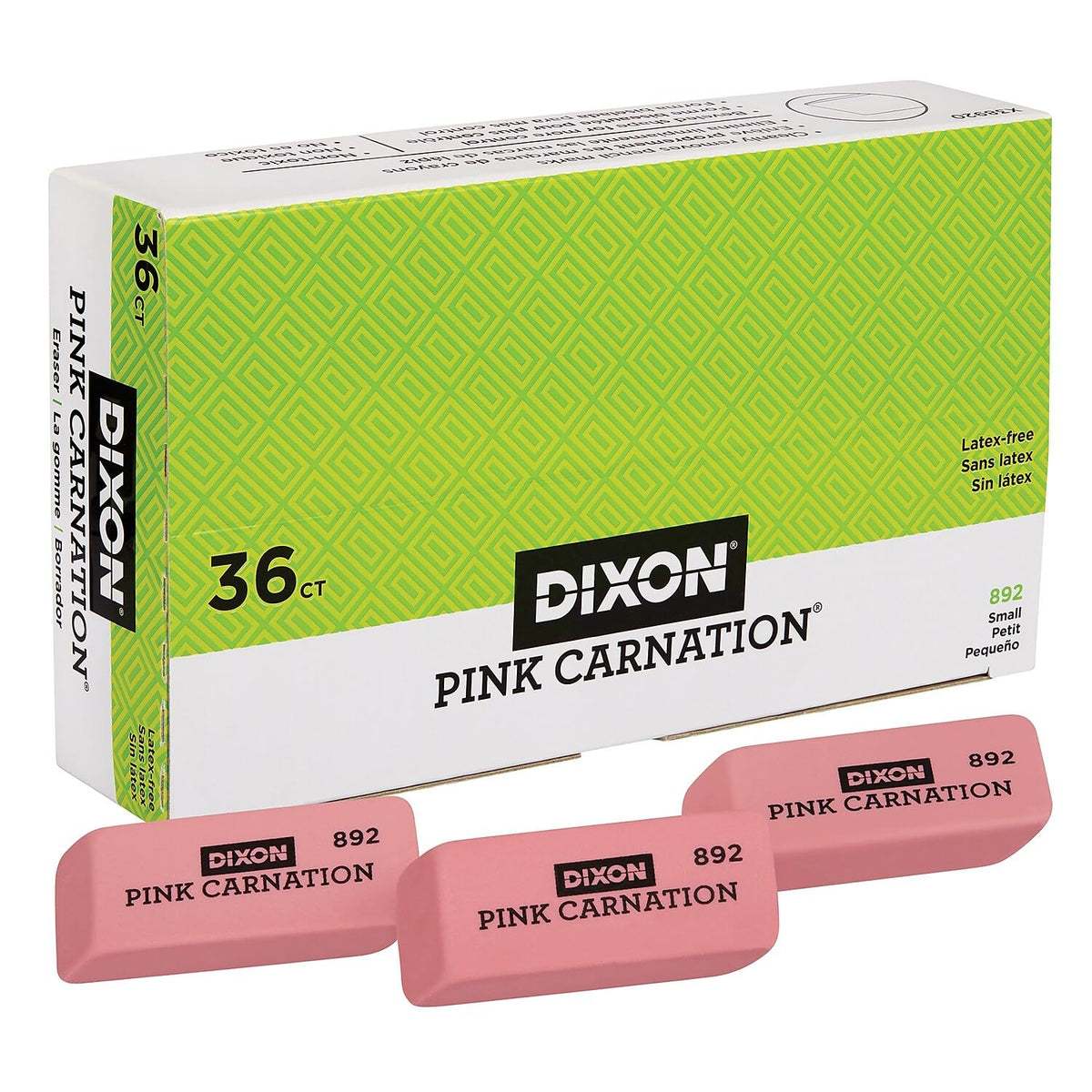 Dixon Pink Carnation Large Erasers, Pink, Dozen (38910)