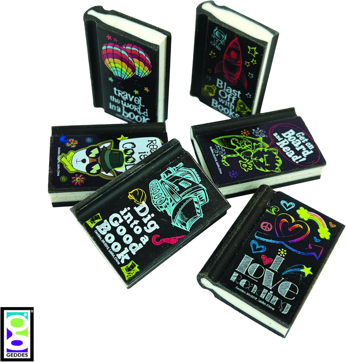 Raymond Geddes Reading Rocks! Pencil Erasers (Pack of 48)