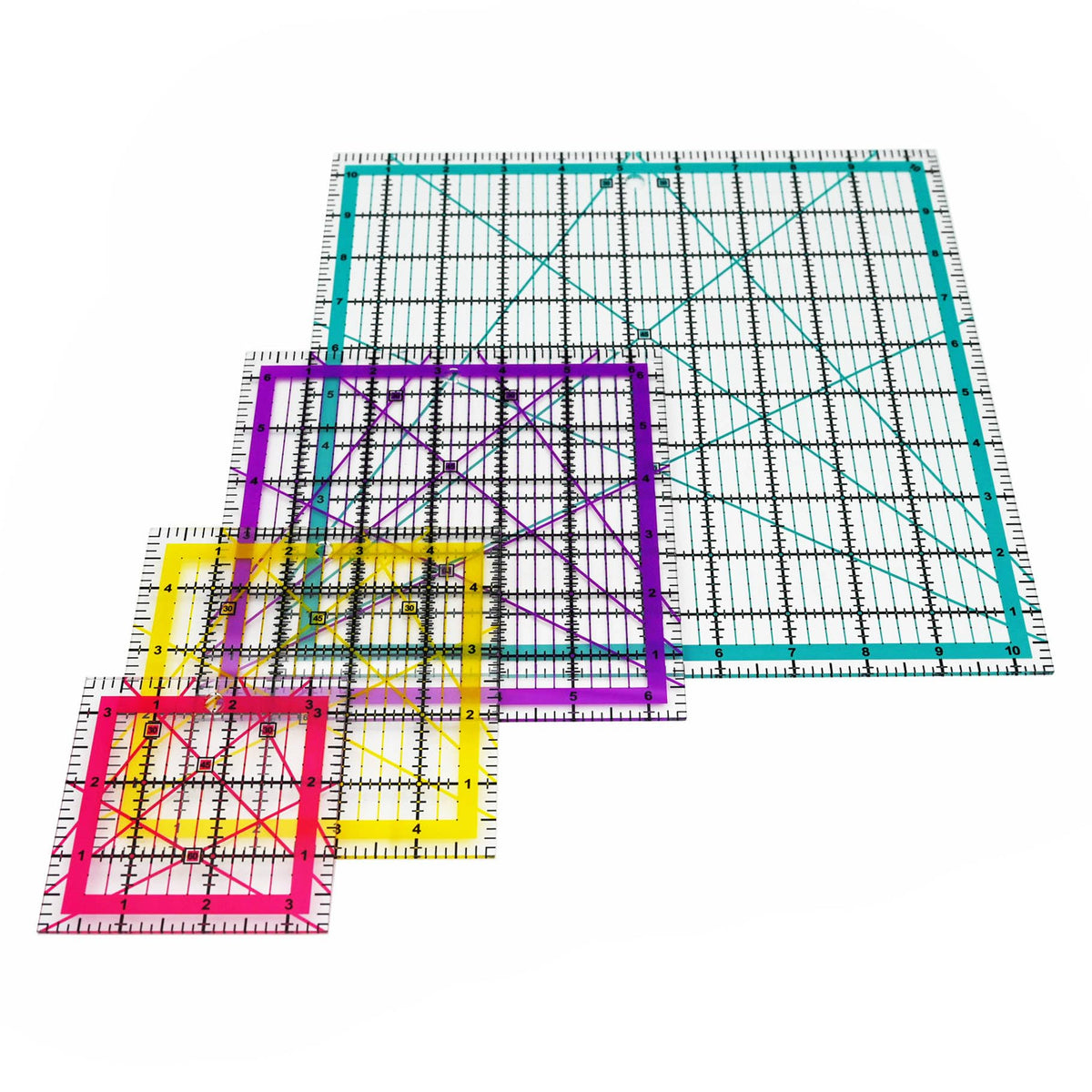 Quilting Rulers,Sewing Ruler,4 Piece Acrylic Square Quilting Templates,Clear Precision Ruler for Quilting Sewing,Tools Supplies Accessories Green(3.5"x3.5" 5"x5" 6.5"x6.5" 10.5"x10.5")