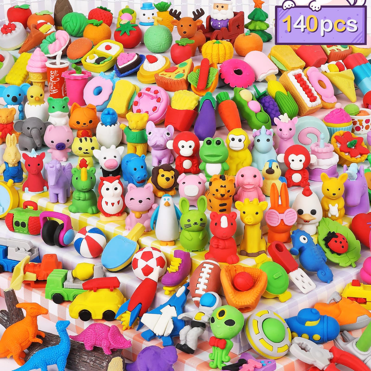 70Pcs Animal Pencil Erasers, Desk Pets for Treasure Chest, School Rewards