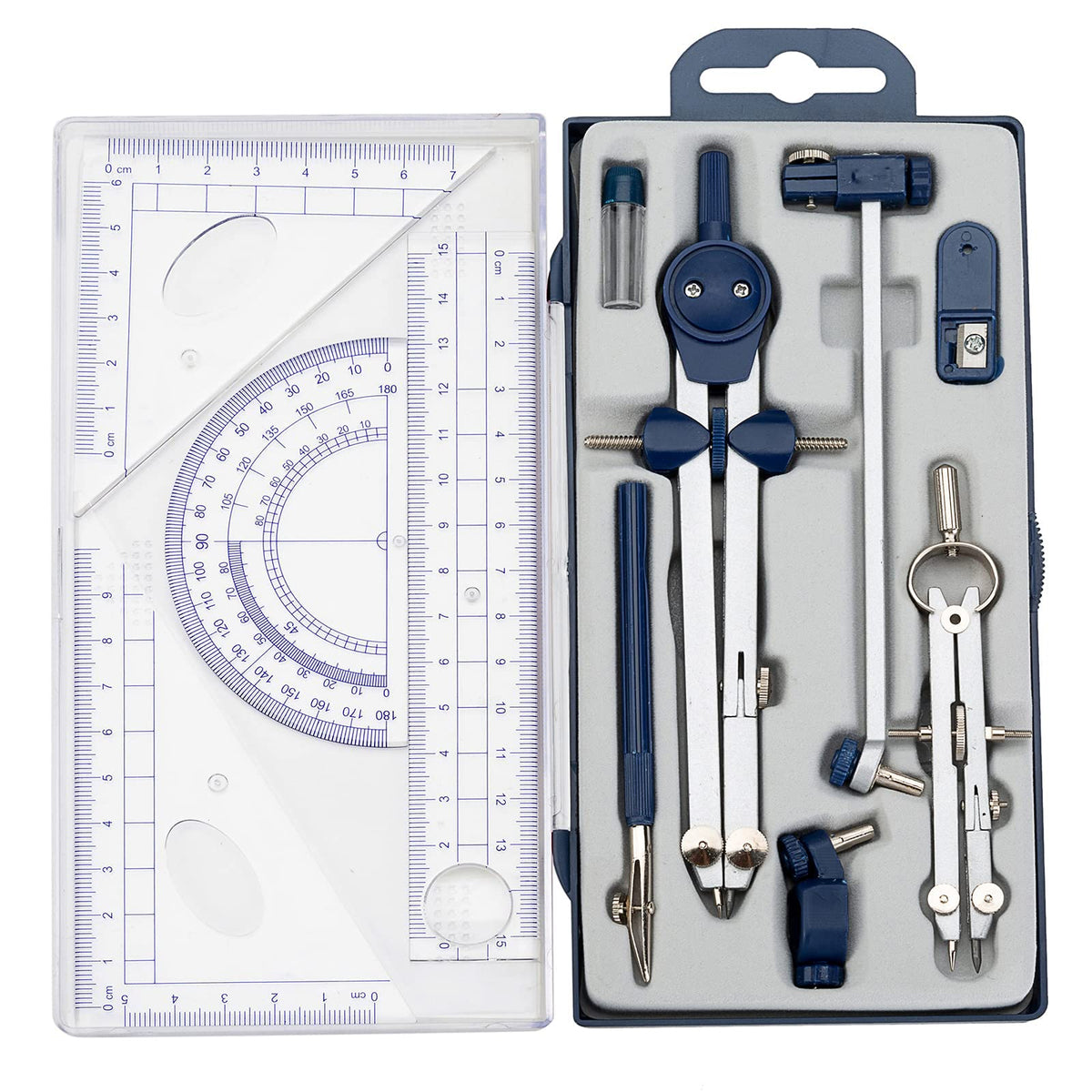 13 Pcs Compass and Protractors Set Math Compass Geometry Tools with Box