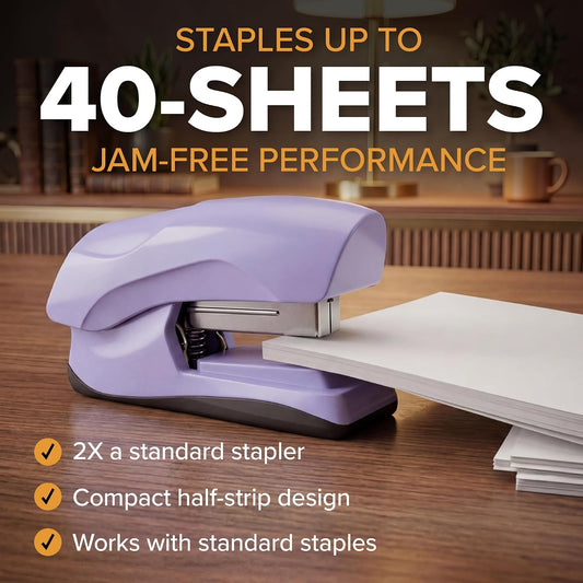 Bostitch Heavy Duty Stapler, 40 Sheet Capacity, No Jam, Purple