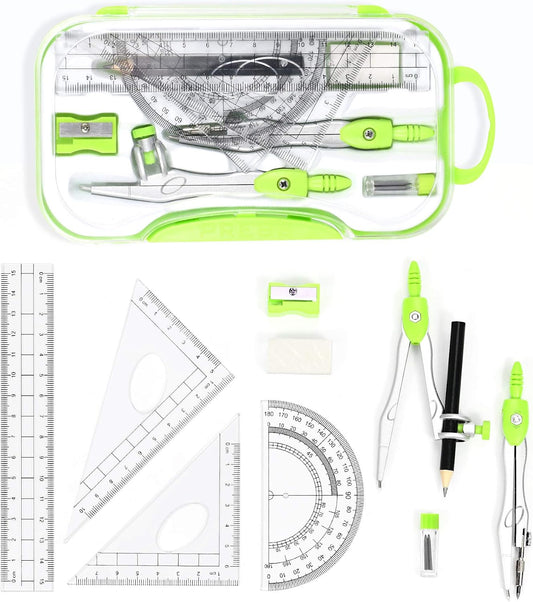 Vobou Math Geometry Sets 10 Pcs, Student Supplies Kit, Compass Set (Green)