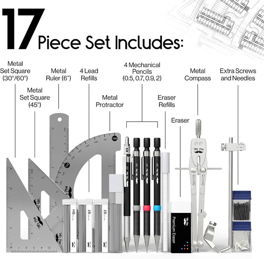 Mr. Pen- Professional Geometry Set, 17 pcs, Metal Compass