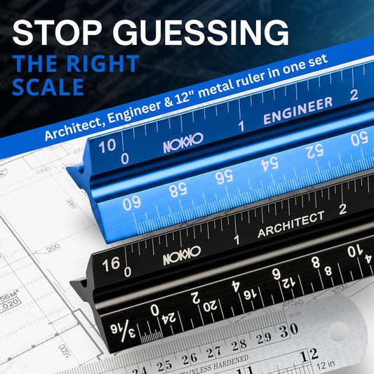 Architectural Scale Ruler and Engineering Scale Ruler Set, 12-Inch, 3-Piece