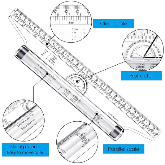 Frienda 2 Pieces Plastic Rolling Ruler Parallel Drafting,6 Inch, 12 Inch