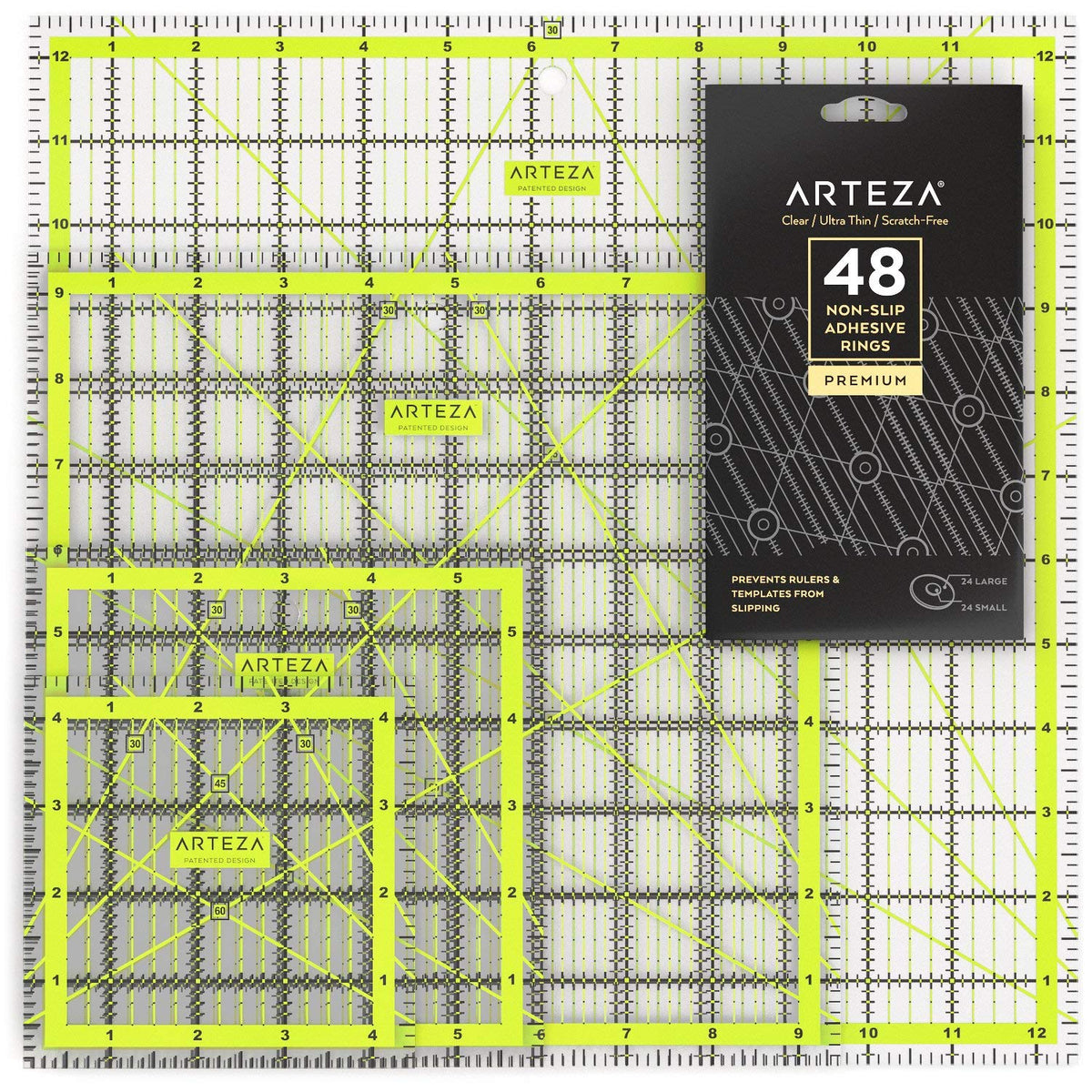 ARTEZA Acrylic Quilting Rulers, Set of 4 for Sewing and Fabric Cutting