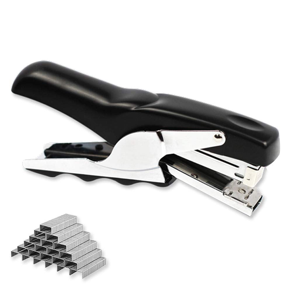 Stapler with 1000 Staples-Plier Stapler Save 60% Power,Good for Stapling at Home School or Warehouse (Black Plier Stapler)