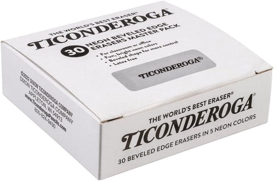 Ticonderoga Wedge Erasers, 2", Beveled Shape, Soft and Non-Abrasive, 5 Assorted Neon Colors, 30 Erasers/Box, 1 Box