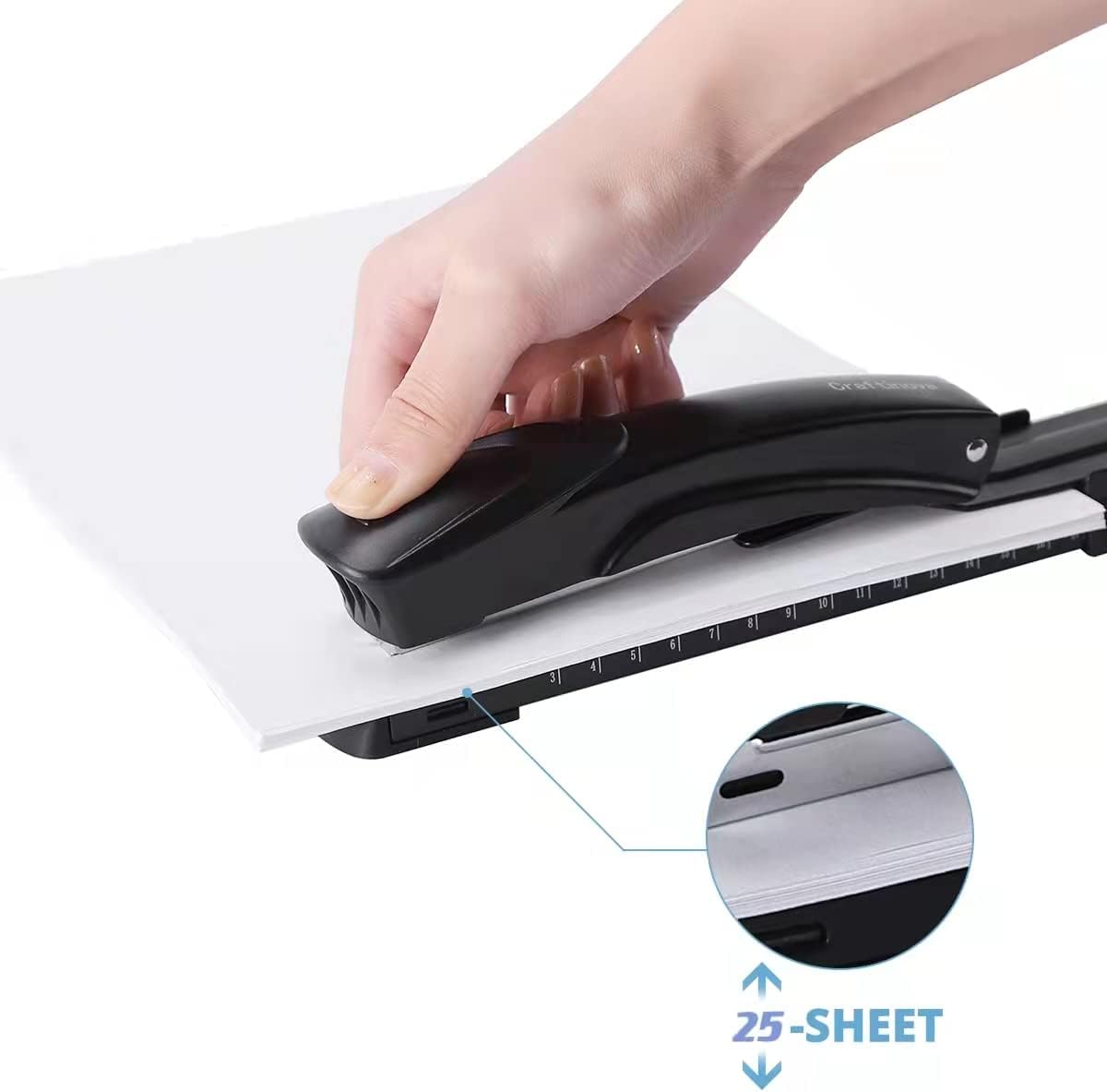 Long Reach Stapler,with 2000 Staples & Stapler Remover Full Strip，20-25 Sheet Capacity,with Built-in Ruler and Adjustable Locking Paper Guide, Gray