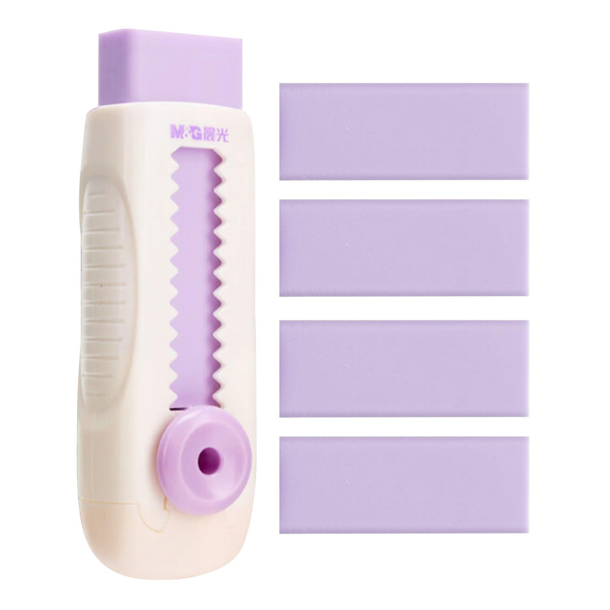 M&G 4 Pack Erasers Sliding Retractable Eraser, Soft White Color Cute Erasers Push Pull Eraser with Plastic Sleeve for Students Kids, School Office Home Supplies