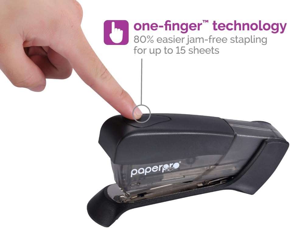 PaperPro Compact Classic Stapler, 15 Sheet, 80% Easier Stapling, Black