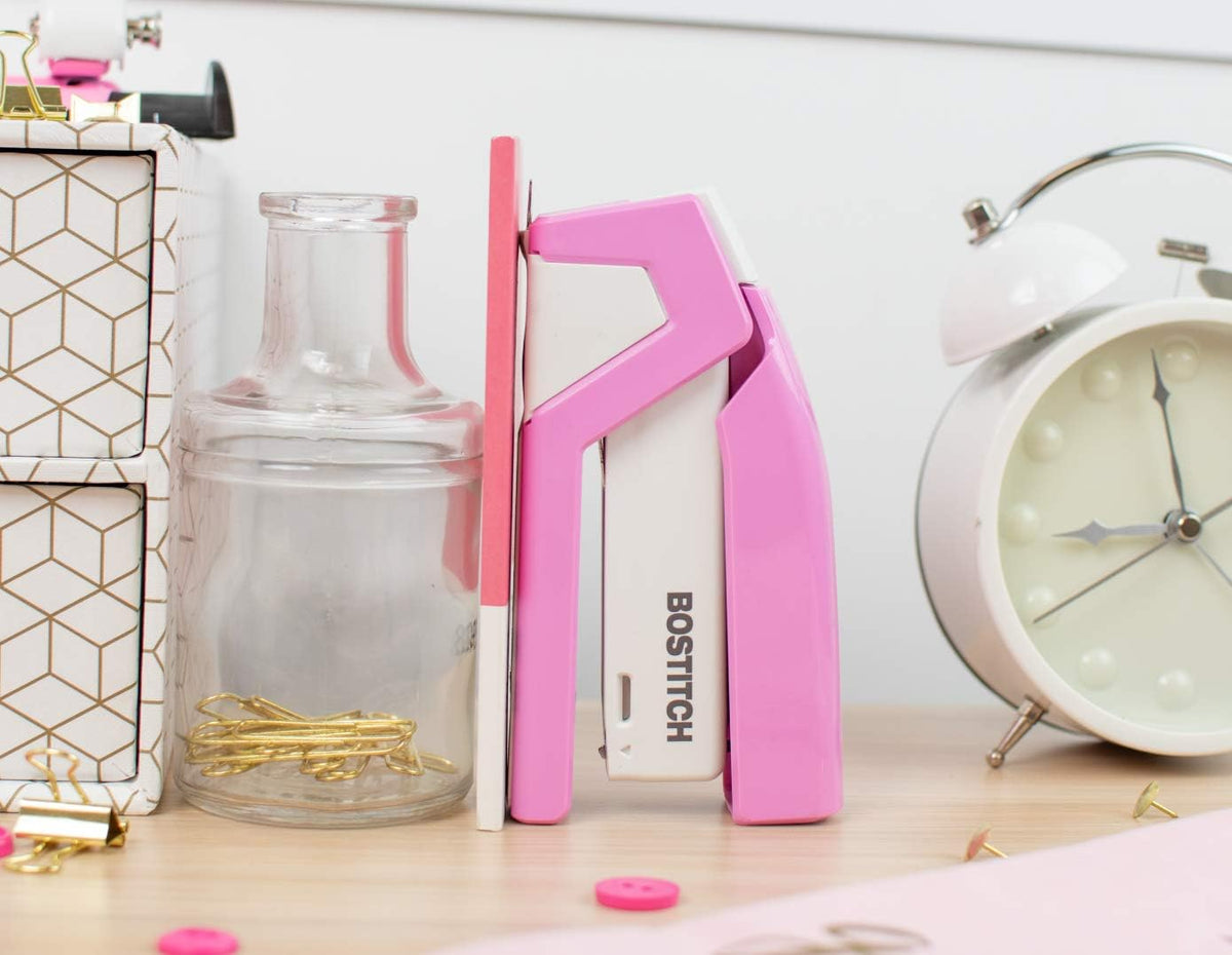 Bostitch Office InCourage Spring-Powered Compact Stapler, 3-in-1, Plastic, Half Strip, 20 Sheet Capacity, BCA Pink (1588)