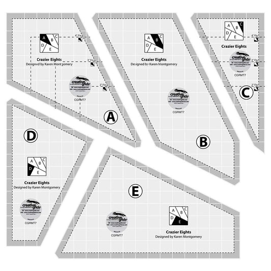 Creative Grids Crazier Eights Template and Quilt Ruler – CGRMT7 – Made in USA, 6in x 9in, Non-Slip Grip Acrylic Quilting, Sewing, Crafting, Patchwork Ruler & Template