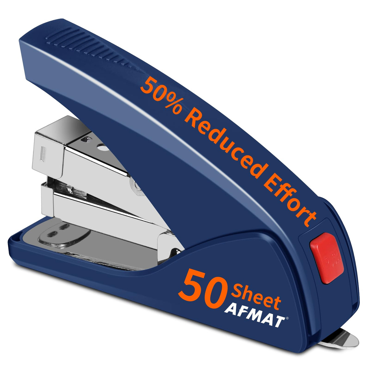 AFMAT Stapler for Desk, 50 Sheet Effortless Desktop Stapler Staple with One Finger, Portable Ergonomic Handheld Staplers Heavy Duty, Built-in Remover, Space Save Size, Good for Home & Office ES10