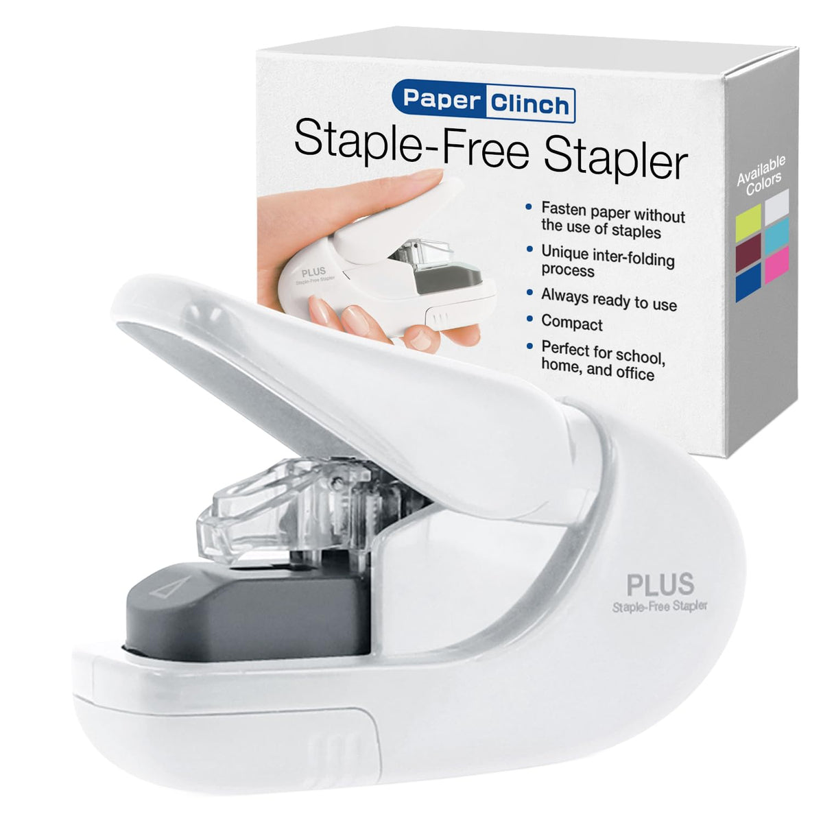 Plus Paper Clinch Desktop Staple-Free Stapler, Blue