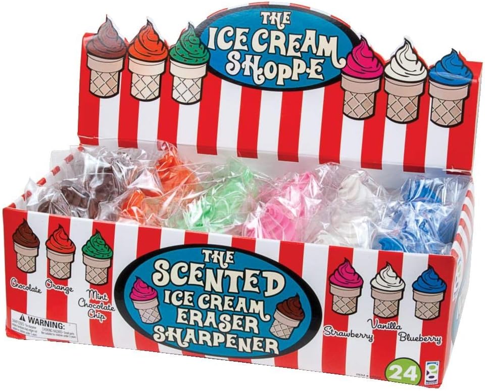 Raymond Geddes Ice Cream Shoppe Scented Erasers For Kids & Sharpener (Pack of 24)