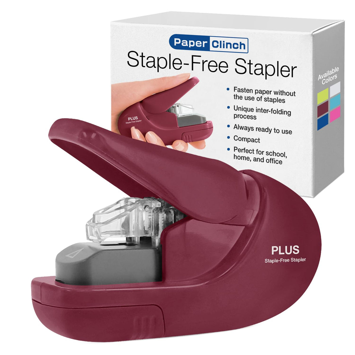 Plus Paper Clinch Desktop Staple-Free Stapler, Blue