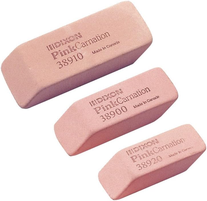 Dixon Pink Carnation Large Erasers, Pink, Dozen (38910)