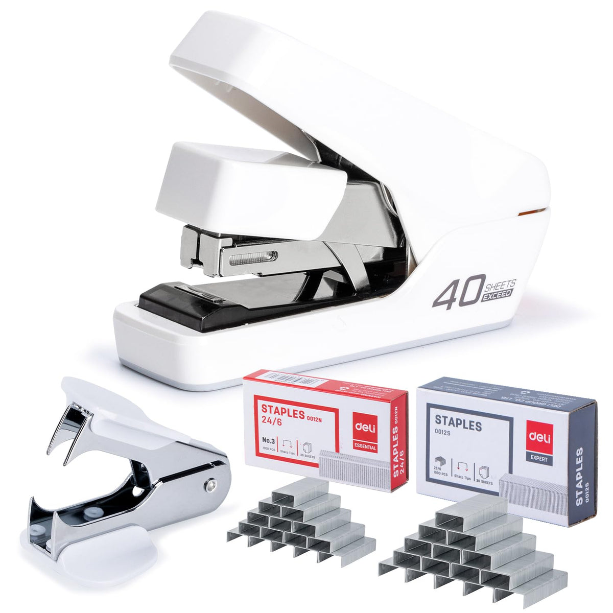 Deli Effortless Desktop Stapler, Heavy Duty Stapler, White